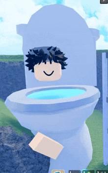 a cartoon character is standing next to a white toilet