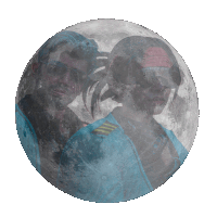 a full moon with a silhouette of a man and woman on it