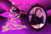 a picture of a woman in a frame with a purple background and the year 2019