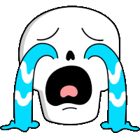 a cartoon of a skull crying with blue tears coming out of it 's eyes