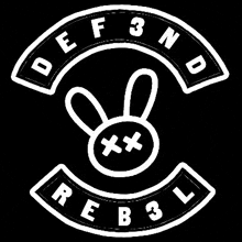 a black and white logo with a dead bunny rabbit in the middle .