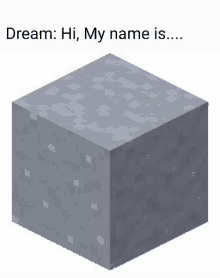 a minecraft block with the words `` dream : hi , my name is ... ''