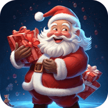 a cartoon of santa claus holding a gift box