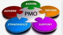 a diagram showing the steps of pmo govern standardize support inform and assure