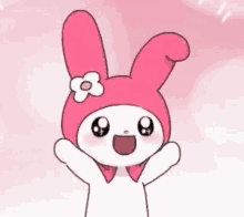 a cartoon of a pink bunny with a flower on its head