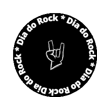 a black circle with a hand making a rock sign and the words dia do rock