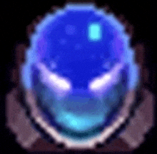 a pixel art of a helmet with a blue light coming out of it