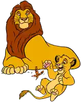 a cartoon drawing of a lion and a cub with a butterfly