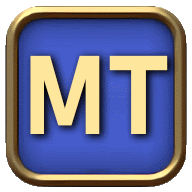 a blue square with the letter mt in yellow letters