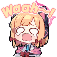 a cartoon girl with a bow tie is crying with the word waah above her head .