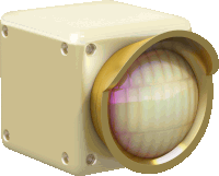 a white cube with a gold rim and a light inside