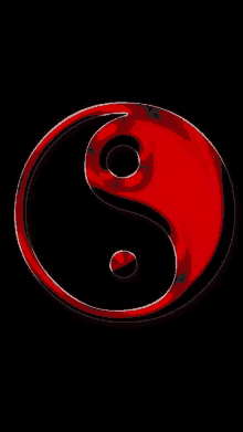 a red and black yin yang symbol with a black background .