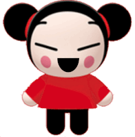 a cartoon character with black ears and a red shirt