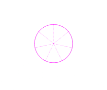 a pink circle with a few lines around it on a white background