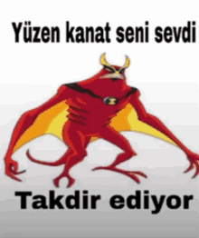 a picture of a cartoon character with the words yüzen kanat seni sevdi takdir ediyor