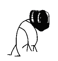 a black and white drawing of a stick figure with a helmet on its head .