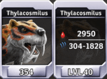 two cards for thylacosmilus and thylacosmilus lv40