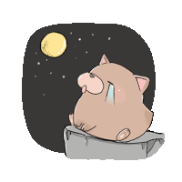 a cartoon drawing of a cat sitting on a ledge with the moon in the background