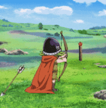 a cartoon character with a bow and arrow in a field