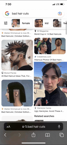 a screenshot of google search results for bad haircuts