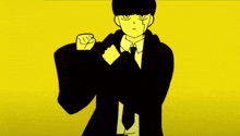 a cartoon of a man in a suit and tie with his fist up