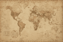 an old map of the world on a piece of paper