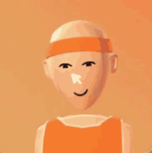 a cartoon character is wearing an orange headband and smiling with a cursor pointing to his nose .