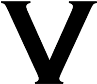 the letter v is shown in black on a white background