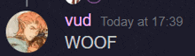 a screenshot of a person 's profile that says " woof "