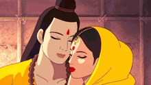 a cartoon of a man and a woman kissing each other .