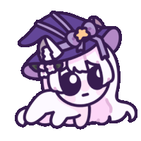 a drawing of a girl wearing a purple hat