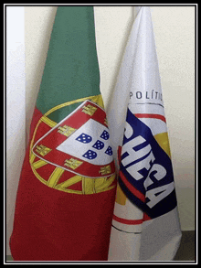 two flags one of which has the word politica on the front