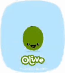 a cartoon illustration of an olive with a face and the word olive on it .