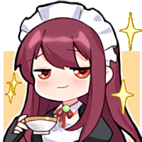 a cartoon girl in a maid outfit is holding a cup of tea