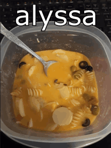 a bowl of soup with the name alyssa on the bottom