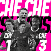 a collage of soccer players with cheche written on the top