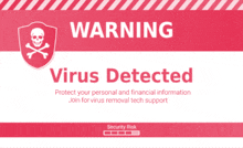 a warning sign that says virus detected with a skull and crossbones on it