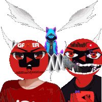 two red balls with gf er and alexgames youtubers on them