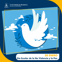 a poster for dia escolar de la no violencia y la paz with a dove on it