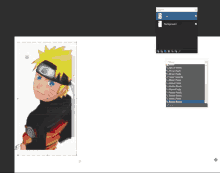 a computer screen shows a picture of naruto and a window that says layers