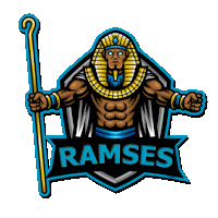 a ramses logo with a pharaoh holding a staff