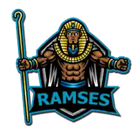 a ramses logo with a pharaoh holding a staff