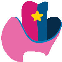 a pink cowboy hat with a yellow star on top