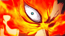 a close up of a person 's face with flames around it