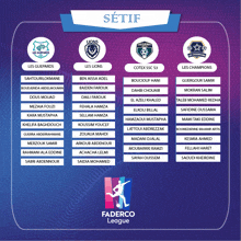 a poster for the federco league showing the teams and players