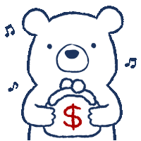 a drawing of a teddy bear holding a bag of money