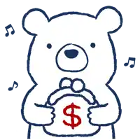 a drawing of a teddy bear holding a bag of money