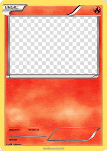 a basic pokemon card has a red background and a silver frame