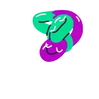 a drawing of a green and purple object with a smiley face