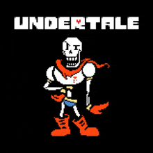 papyrus from undertale is shown in pixel art